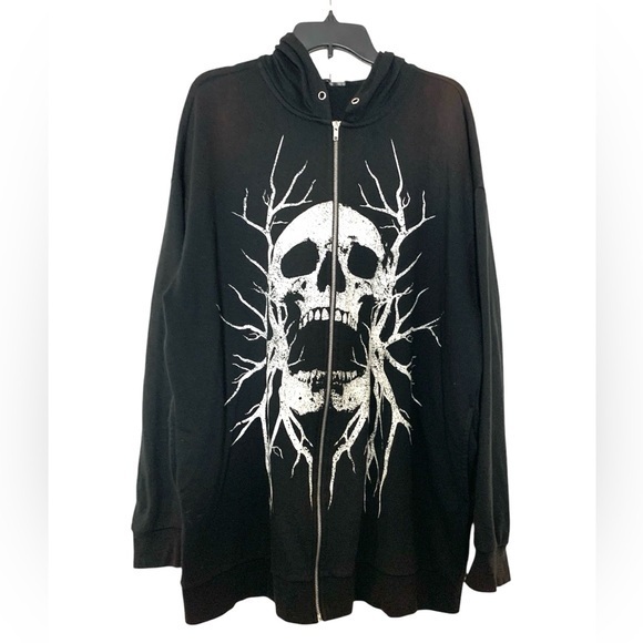 Vintage Social Collision Skull Sweatshirt Hoodie Full Zip Black Extra Large - Picture 1 of 10